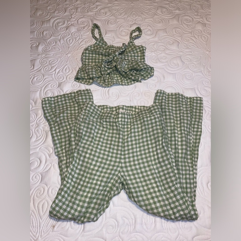 American Eagle Green/White Plaid Linen Set in size XXS
